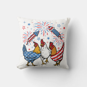 Chicken USA Flag Patriotic 4th of July Throw Pillow