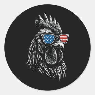 Chicken Usa Flag Sungles Rooster 4th Of July  Classic Round Sticker