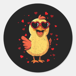 Chicken Valentine Sungles Heart Cute Lovers Classic Round Sticker
