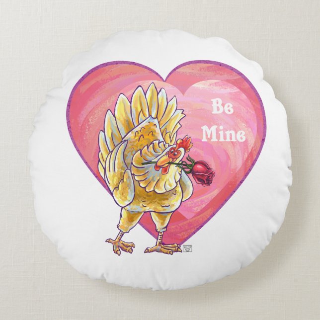 Chicken Valentine's Day Round Pillow (Front)