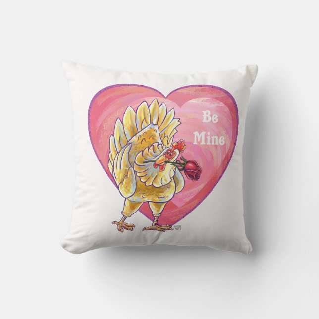 Chicken Valentine's Day Throw Pillow (Front)
