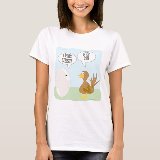Chicken Vs Egg Funny Animal Cartoon Design T-Shirt (Front)