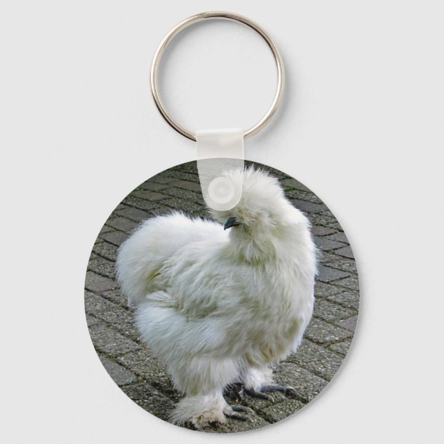 Chicken White Silkie Photo Keychain (Front)
