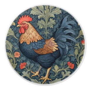 Chicken William Morris style Left facing Rooster Ceramic Knob