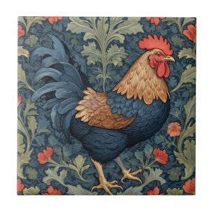 Chicken William Morris style Right facing Rooster Tile