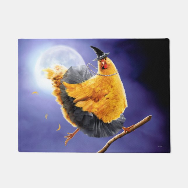 Chicken Witch on Broomstick Doormat (Front)