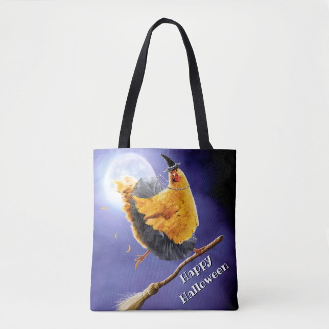 Chicken Witch on Broomstick Tote Bag (Front)