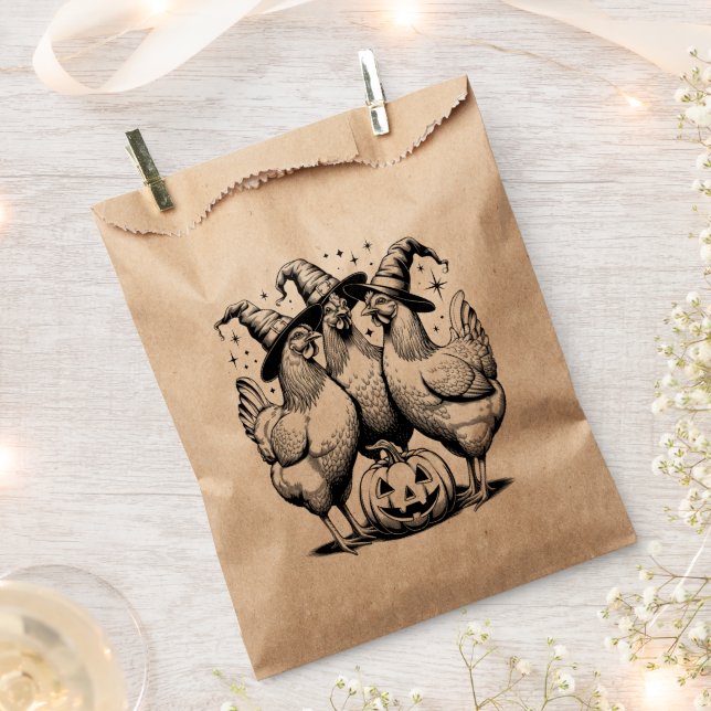 Chicken Witches Funny Halloween Vintage Witch  Favour Bag (Clipped)