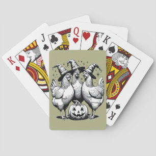 Chicken Witches Funny Halloween Vintage Witch Playing Cards