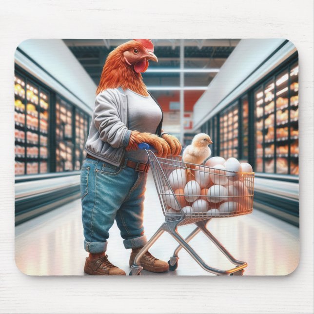 Chicken With a Shopping Cart Mouse Pad (Front)
