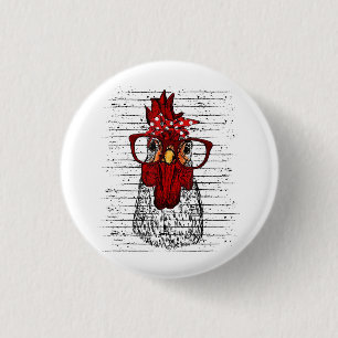 Chicken with bandana headband and glasses cute 1 inch round button