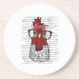 Chicken with bandana headband and glasses cute coaster