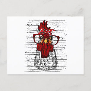 Chicken with bandana headband and glasses cute holiday postcard