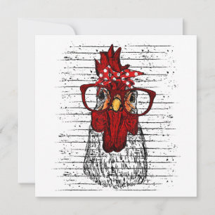 Chicken with bandana headband and glasses cute invitation