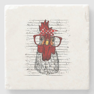 Chicken with bandana headband and glasses cute stone coaster