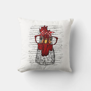 Chicken with bandana headband and glasses cute throw pillow