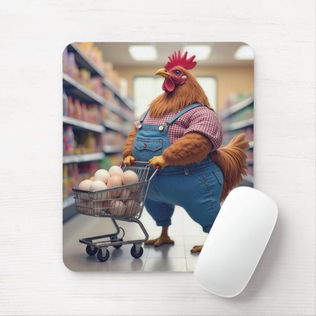 Chicken With Eggs In a Shopping Cart Mouse Pad (With Mouse)