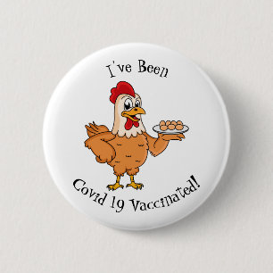 Chicken with eggs on plate cartoon 2 inch round button