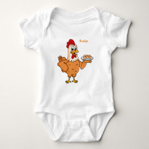 Chicken with eggs on plate cartoon baby bodysuit