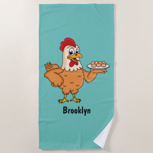 Chicken with eggs on plate cartoon beach towel