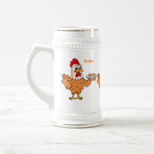 Chicken with eggs on plate cartoon beer stein