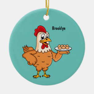 Chicken with eggs on plate cartoon ceramic ornament