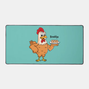 Chicken with eggs on plate cartoon desk mat