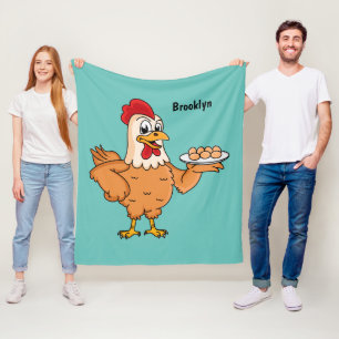 Chicken with eggs on plate cartoon fleece blanket