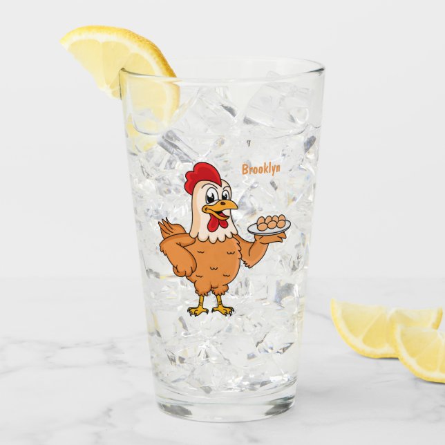 Chicken with eggs on plate cartoon glass (Front Ice)