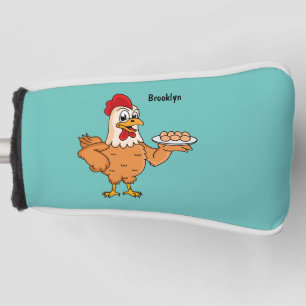Chicken with eggs on plate cartoon golf head cover