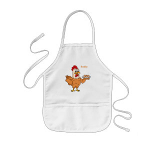 Chicken with eggs on plate cartoon kids apron