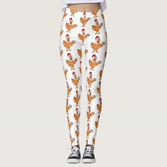 Chicken with eggs on plate cartoon leggings (Front)