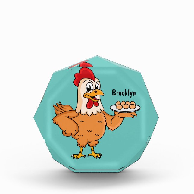 Chicken with eggs on plate cartoon  photo block (Front)