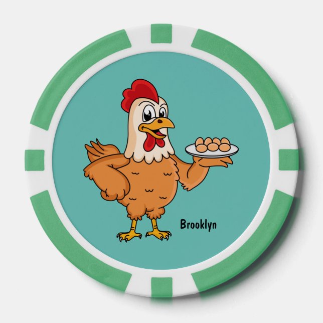 Chicken with eggs on plate cartoon poker chips (Front)