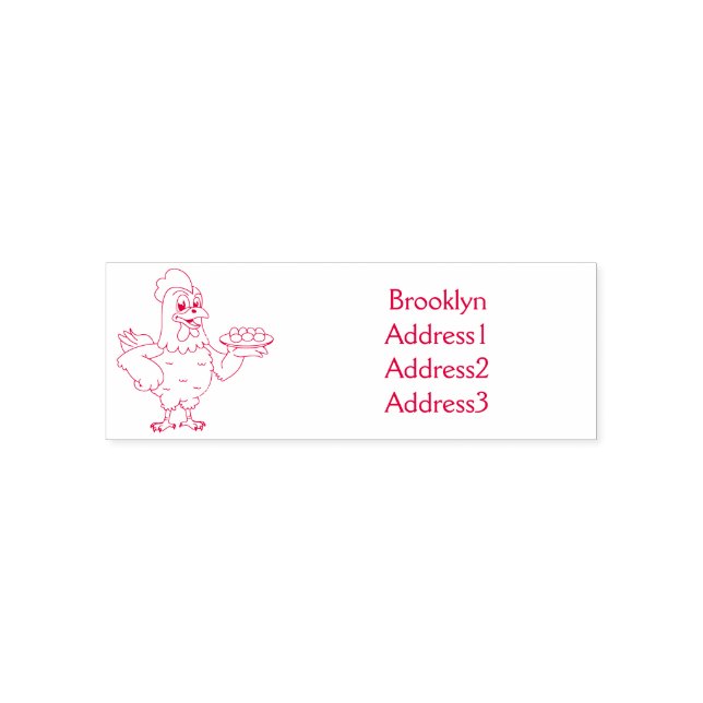 Chicken with eggs on plate cartoon self-inking stamp (Design)