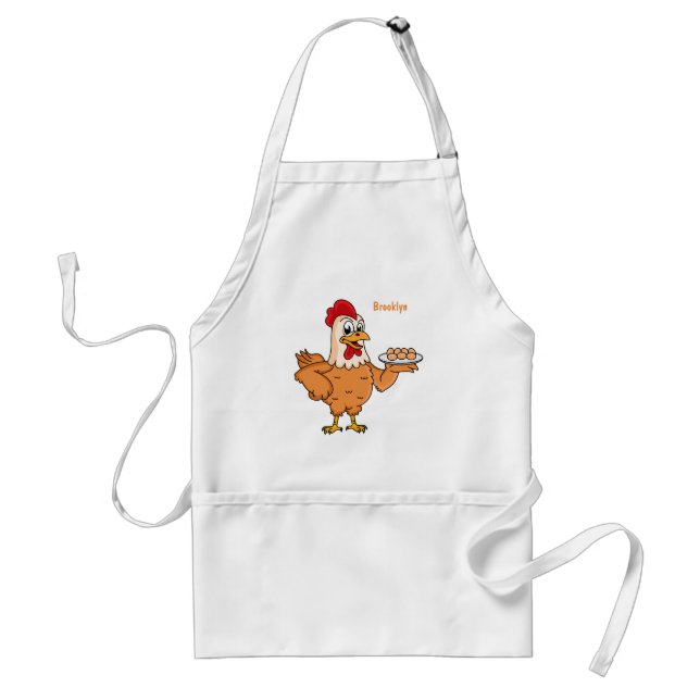 Chicken with eggs on plate cartoon standard apron (Front)