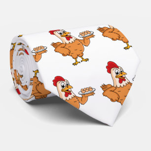 Chicken with eggs on plate cartoon tie