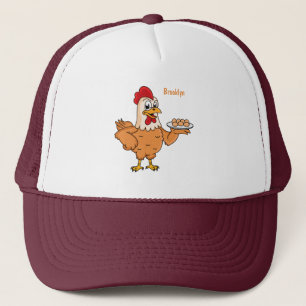 Chicken with eggs on plate cartoon trucker hat