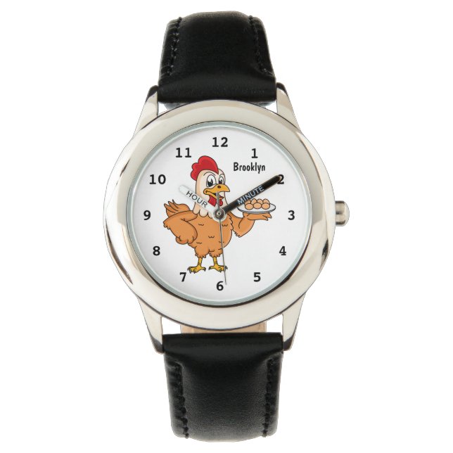 Chicken with eggs on plate cartoon watch (Front)