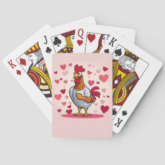 Chicken with hearts playing cards