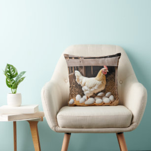 Chicken With White Eggs Throw Pillow