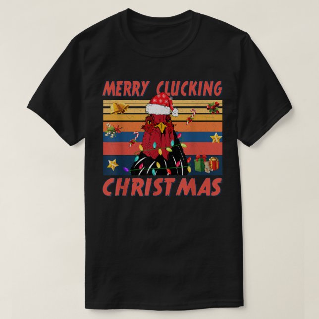 Chicken Xmas Lights Funny Merry Clucking Christmas T-Shirt (Design Front)