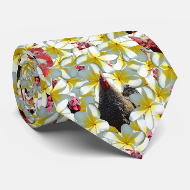 Chickens And Frangipanis, Neck Tie (Rolled)