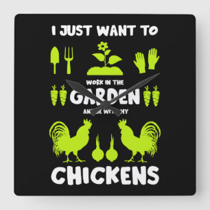 Chickens And Gardening Square Wall Clock