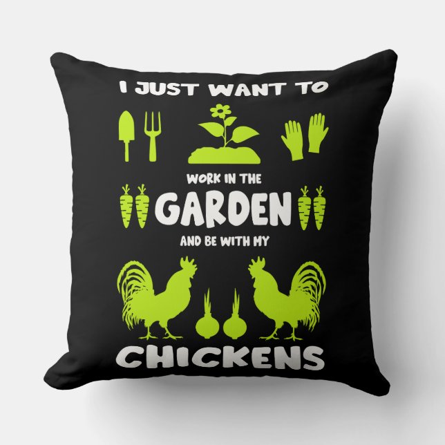 Chickens And Gardening Throw Pillow (Front)
