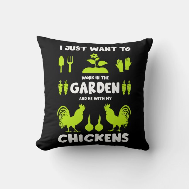 Chickens And Gardening Throw Pillow (Front)