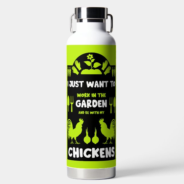 Chickens And Gardening Water Bottle (Front)