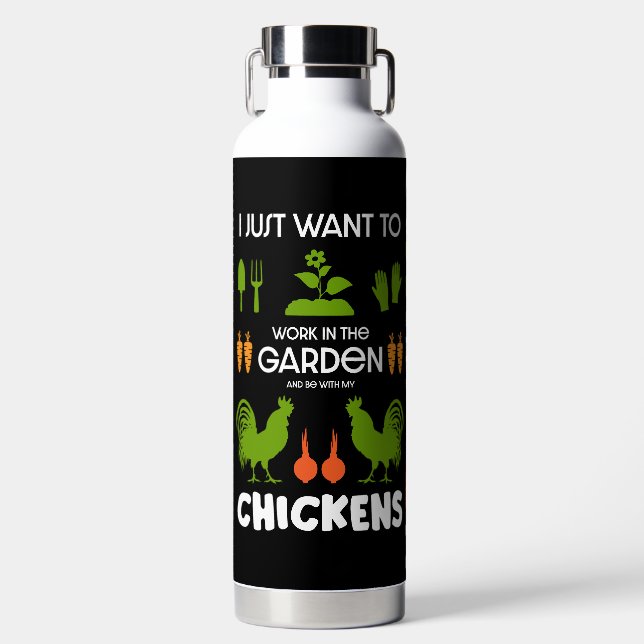 Chickens And Gardening Water Bottle (Front)