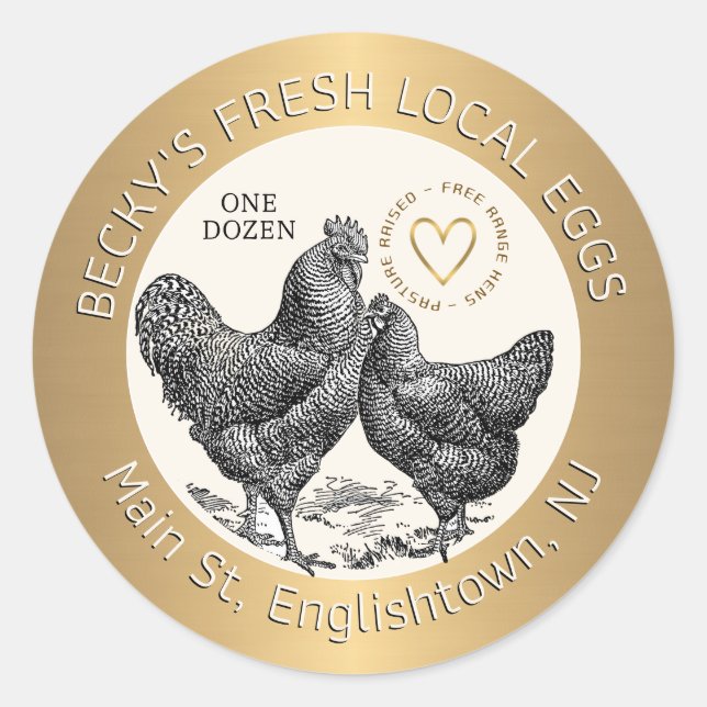Chickens and Heart Gold Egg Carton Label (Front)