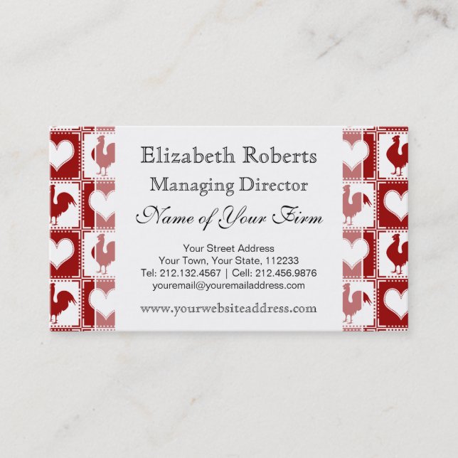 Chickens and Hearts Rooster Pattern Business Card (Front)